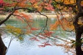 Kyoto, Japan - November 26, 2019: Hozu river in Autumn season at Arashiyama area in Kyoto, Japan