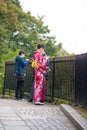 Japanese girl in kimono dress at Kiyomizu temple  in Kyoto, Japan Royalty Free Stock Photo