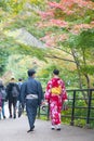 Japanese girl in kimono dress at Kiyomizu temple  in Kyoto, Japan Royalty Free Stock Photo