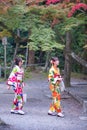 Japanese girl in kimono dress at Kiyomizu temple  in Kyoto, Japan Royalty Free Stock Photo