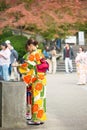 Japanese girl in kimono dress at Kiyomizu temple  in Kyoto, Japan Royalty Free Stock Photo