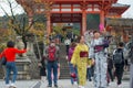 Japanese girl in kimono dress at Kiyomizu temple Royalty Free Stock Photo