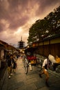 Kyoto japan - november9,2018 : japanese man pulling rickshaw on yasaka street,yasaka shrine one of most popular traveling