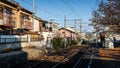 Railroad tracks of local town at Ryoanji, Japan