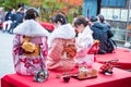 Kyoto, Japan - November 17, 2017: Kimono girls enjoy autumn red Royalty Free Stock Photo