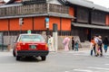 KYOTO, JAPAN - NOVEMBER 7, 2017: Taxi in the city street. Copy s