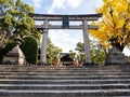 Torii gates at the entrance to Toyokuni shrine with fall colors - Kyoto, Japan Royalty Free Stock Photo