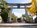 Torii gates at the entrance to Toyokuni shrine with fall colors - Kyoto, Japan Royalty Free Stock Photo