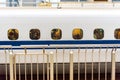 KYOTO, JAPAN - NOVEMBER 7, 2017: White train at the railway station. Copy space for text. Royalty Free Stock Photo