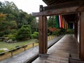 Wooden veranda and garden in Lecture Hall of Chishakuin temple - Kyoto, Japan Royalty Free Stock Photo