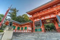 Yasaka Jinja Shinto shrine, Komainu (Lion-Dog) guardian with the mouth closed.