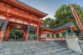 Yasaka Jinja Shinto shrine, Komainu (Lion-Dog) guardian with the mouth opened