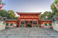 Yasaka Jinja Shinto shrine, Nishiromon (West main Gate). Early morning without people.