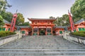 Yasaka Jinja Shinto shrine, Nishiromon (West main Gate). Early morning without people.