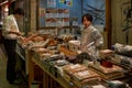 The counter with Japanese furikake rice toppings on the Kyoto market. Japan