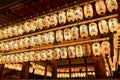 White lanterns on the Ceremonial Dancing Stage lighted up after dark. Yasaka Shrine. Kyoto. Japan