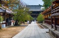 The alley along the Shaden Sanctuary of Kitano Tenmangu shrine. Kyoto. Japan Royalty Free Stock Photo