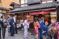 Women wearing kimonos at Kiyomizu-dera Temple in Kyoto Royalty Free Stock Photo