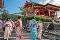 Women wearing kimonos at Kiyomizu-dera Temple in Kyoto Royalty Free Stock Photo