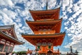 Kyoto, Japan - Sept 20th 2018 - Tourists and locals walking near by a big orange temple in Kyoto, Japan