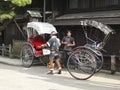 Japanese Rickshaws with runners. Traditional vehicles in Japan.