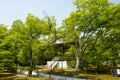 The view of Kinkaku-ji, also named Temple of the Golden Pavilion, officially named Rokuon-ji