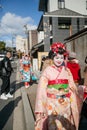 2012 in Kyoto, Japan, Unidentified beautiful women in traditional japanese clothes kimono walking along the street for being seen