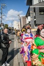 2012 in Kyoto, Japan, Unidentified beautiful women in traditional japanese clothes kimono walking along the street for being seen