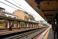 Japan Railways Uzumasa station train rail tracks in Kyoto, Japan Royalty Free Stock Photo