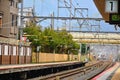 Japan Railways Uzumasa station train rail tracks in Kyoto, Japan Royalty Free Stock Photo