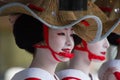 KYOTO - JULY 24: Unidentified Maiko girl (or Geiko lady) on parade of hanagasa in Gion Matsuri (Festival) held on July 24 2014 inK Royalty Free Stock Photo