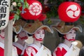 KYOTO - JULY 24: Unidentified Maiko girl (or Geiko lady) on parade of hanagasa in Gion Matsuri (Festival) held on July 24 2014 inK