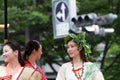 KYOTO - JULY 24: Unidentified Maiko girl (or Geiko lady) on parade of hanagasa in Gion Matsuri (Festival) held on July 24 2014 inK