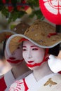 KYOTO - JULY 24: Unidentified Maiko girl (or Geiko lady) on parade of hanagasa in Gion Matsuri (Festival) held on July 24 2014 in