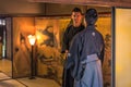 Kyoto - May 29, 2019: Iaido sensei and western student inside a Samurai house in Kyoto, Japan