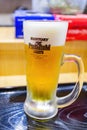 Close up shot of cold Suntory beer