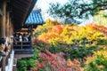 KYOTO - 28 Nov 2015: Tourists crowd to take pictures on a wooden Royalty Free Stock Photo