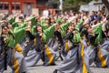 Kyoto Sakura Yosakoi ( Sakuyosa ) festival. A group of dancers dancing down a street around Heian Shrine. Japan. Royalty Free Stock Photo