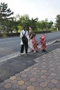 Kyoto, 13th may: Little Girls in Kimono in Gion or Geisha district from Kyoto City in Japan Royalty Free Stock Photo