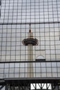 Kyoto Tower mirrored by glass steel of Kyoto railway station Japan Royalty Free Stock Photo