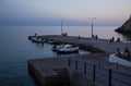Kyparissi Laconia, August 28, 2022: Sea marina in Kyparissi Laconia, Peloponnese, Zorakas Bay, Greece in summer evening.