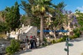 Kyrenia, Cyprus- June 16, 2019: Group of tourists in the inner courtyard of Kyrenia Castle