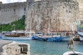 KYRENIA, CYPRUS - WINTER, 2019: Kyrenia castle. Sea pier. Historical and tourist place