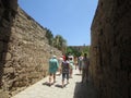 Kyrenia, northern Cyprus, tourists enter the medieval Turkish fortress.