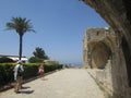 Kyrenia, northern Cyprus, tourists walk around the medieval crusader fortress.