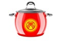 Kyrgyz national cuisine concept. Kyrgyz flag painted on the stainless steel stock pot. 3D rendering