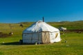 Kyrgyz yurt against the backdrop of the hills