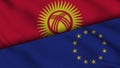 Kyrgyzstan and European Union Flags, Breaking News, Political Diplomacy Crisis Concept Royalty Free Stock Photo