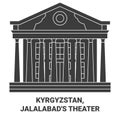 Kyrgyzstan, Jalalabad's Theater travel landmark vector illustration