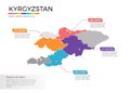 Kyrgyzstan map infographics vector template with regions and pointer marks